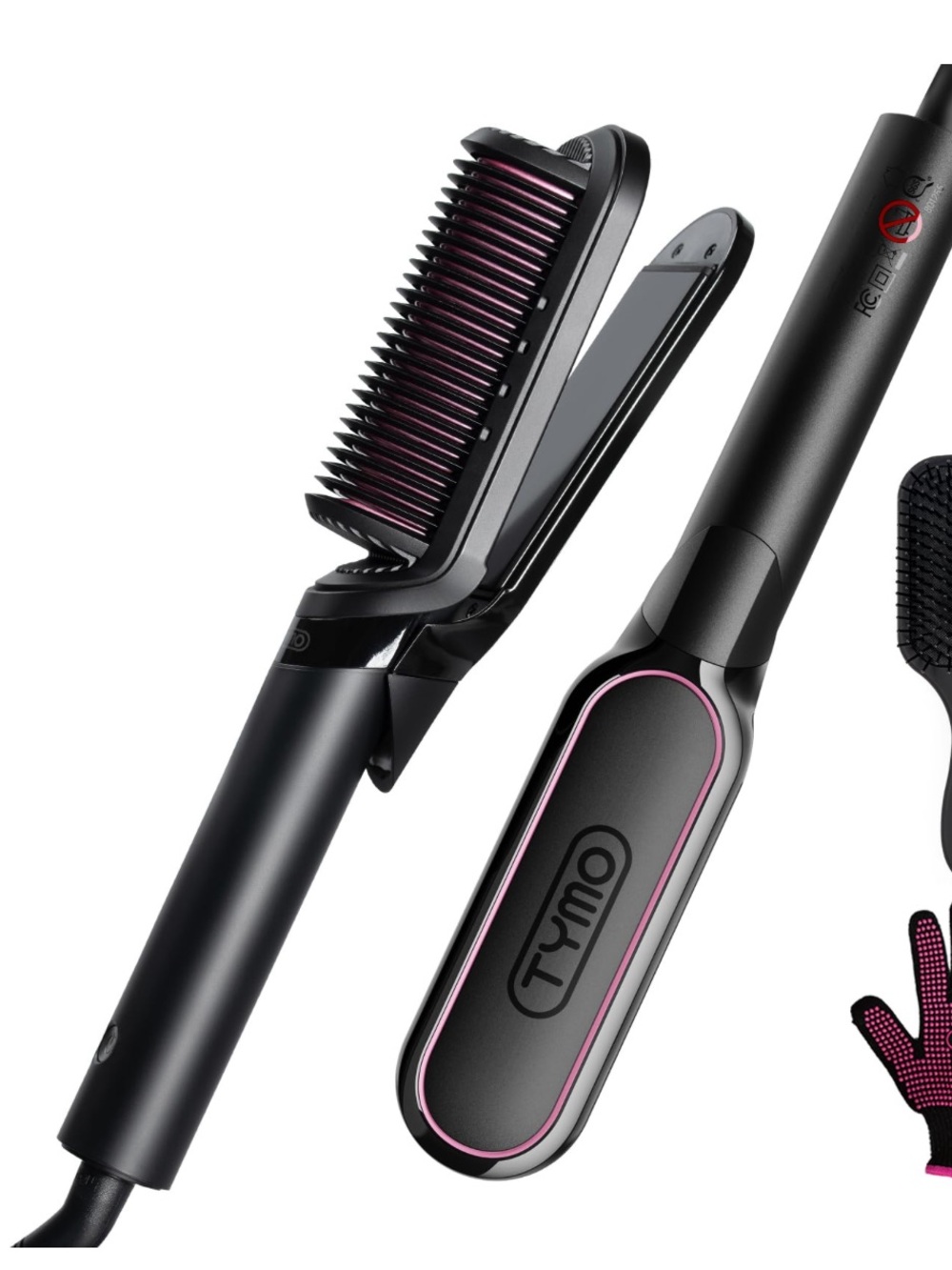 NIB TYMO Flat Iron Hair Straightener Brush 2 In 1, 200M Ions Hair Straightener